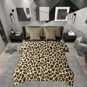 Leopard Print Beige Yellow Black 7 Piece Bedding Set,| Cheetah Fur Comforter Set with Sheets Animal Skin Pattern Bed in A Bag Women Men Adults Bed Sets