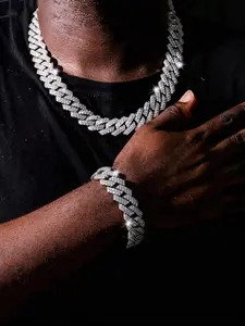 Rhinestone Decorated Cuban Chain Necklace & Bracelet, Elegant Jewelry Set, Fashion Jewelry for Party, Daily Clothing Decor, Trendy All-match & Exquisite Jewelry for Birthday Gift