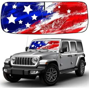 Shade Heat Shield for Jeep Wrangler Windshield Sun Shade,Art USA Flag Sunshade Compatible with Jeep Wrangler Tj Jk Jl Jku Jlu &Gladiator Jt Foldable Windsh