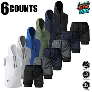 Men's 6-Color Sleeveless Hoodie & 2-in-1 Shorts Set - Quick Dry, Breathable Gym Clothing Set for Workout, Streetwear, Chicano Style