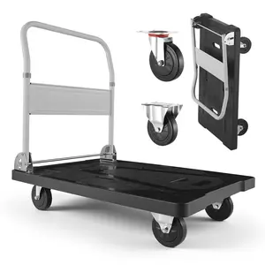 VEVOR Foldable Push Cart Dolly - 660 lbs Capacity Collapsible Foldable Wagon, Mobile Folding Trolley with Swivel Wheels, Space-Saving Push Handle, 35.2x23.4x33.5 in Flatbed Hand Truck for Easy Storage