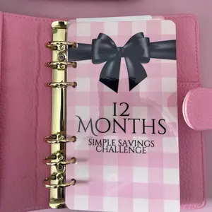 Black Bow 12 Months Savings Challenge Laminated Trackers A6 Size Monthly Organizer Budget Planner with 12 Laminated Challenges 1 Dashboard Cover 1 Envelope for A6 Binders Letter Pattern Journal