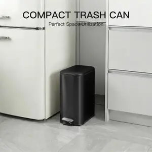 3.2 Gallon (12L) Compact Stainless Steel Indoor Trash Can, Sturdy Step-On Pedal with Removable Inner Bucket & Portable Carry Handle, Slim Metal Waste Bin for Kitchen, Bathroom & Home Office, Silver