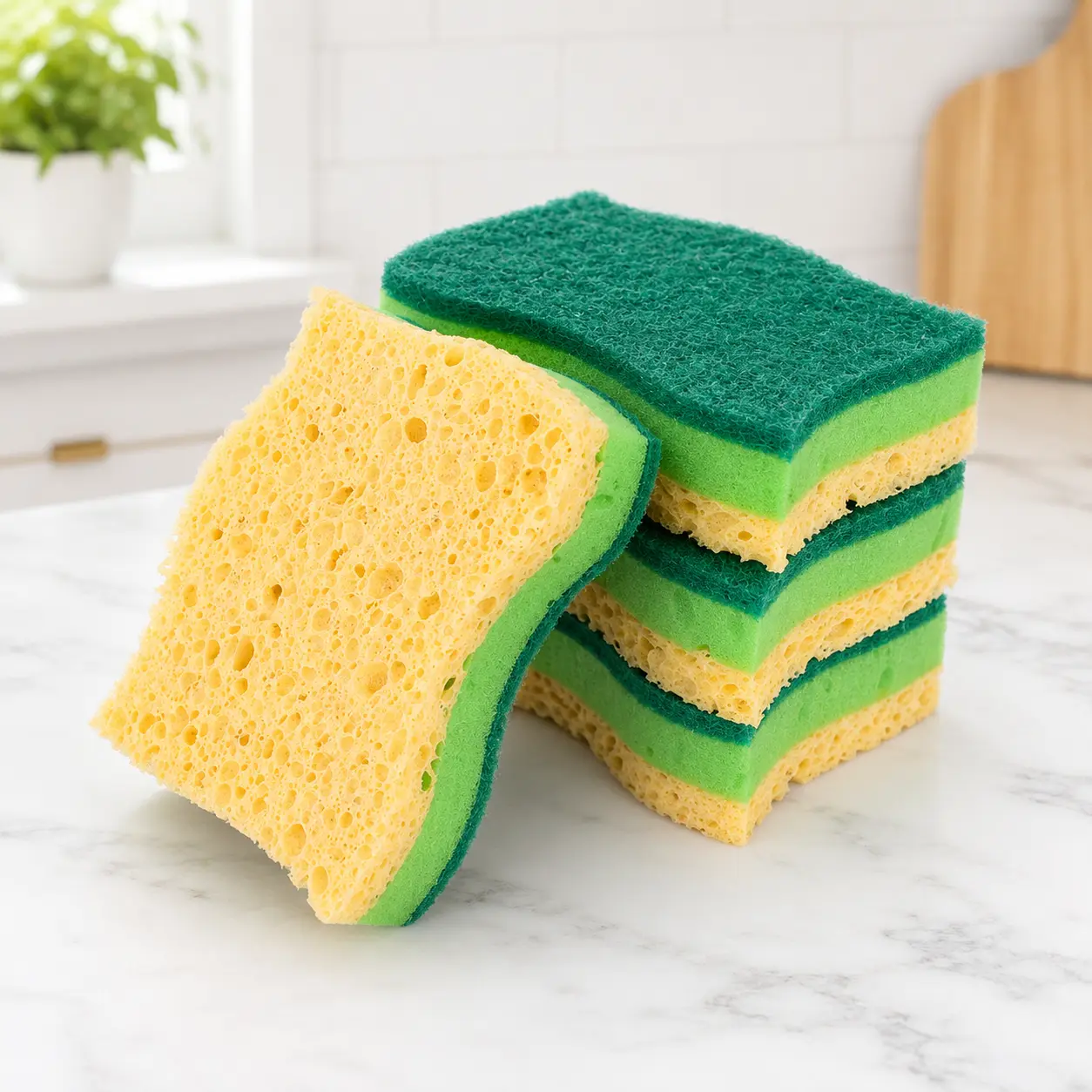 10 Pcs Scrub Sponges for Dishwashing, Non-Scratch Kitchen Sponge with Heavy-Duty Scouring Pad, Multipurpose Cellulose Cleaning Sponges for Dishes, Pot, Pan