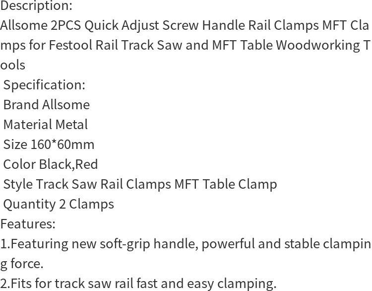 2pcs Quick Adjust Screw Handle Track Saw Rail Clamps MFT Clamps for Festool Rail Track Saw and MFT Table Woodworking Tools