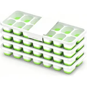 Ice Cube Tray with Lid, 4 Packs 56 Cubes Durable Stackable Ice Cube Trays for Freezer with Removable Lids, Easy-Release Plastic & Silicone Ice Tray for Cocktail, Coffee