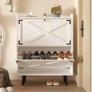 VOWNER Shoe Storage Cabinet with 2 Flip Drawers, Freestanding Organizer with Wooden Legs for Entryway, Narrow Shoe Rack Cabinet