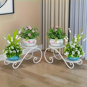 1pc Heavy-Duty Rustproof Metal 2-Tiered Plant Stand, Space-Saving Double-Tier Shelf for Home Office Patio Display, Modern Farmhouse Garden Decor, Indoor Outdoor Accessories Compatible with Flower Pots, Two-Tiered