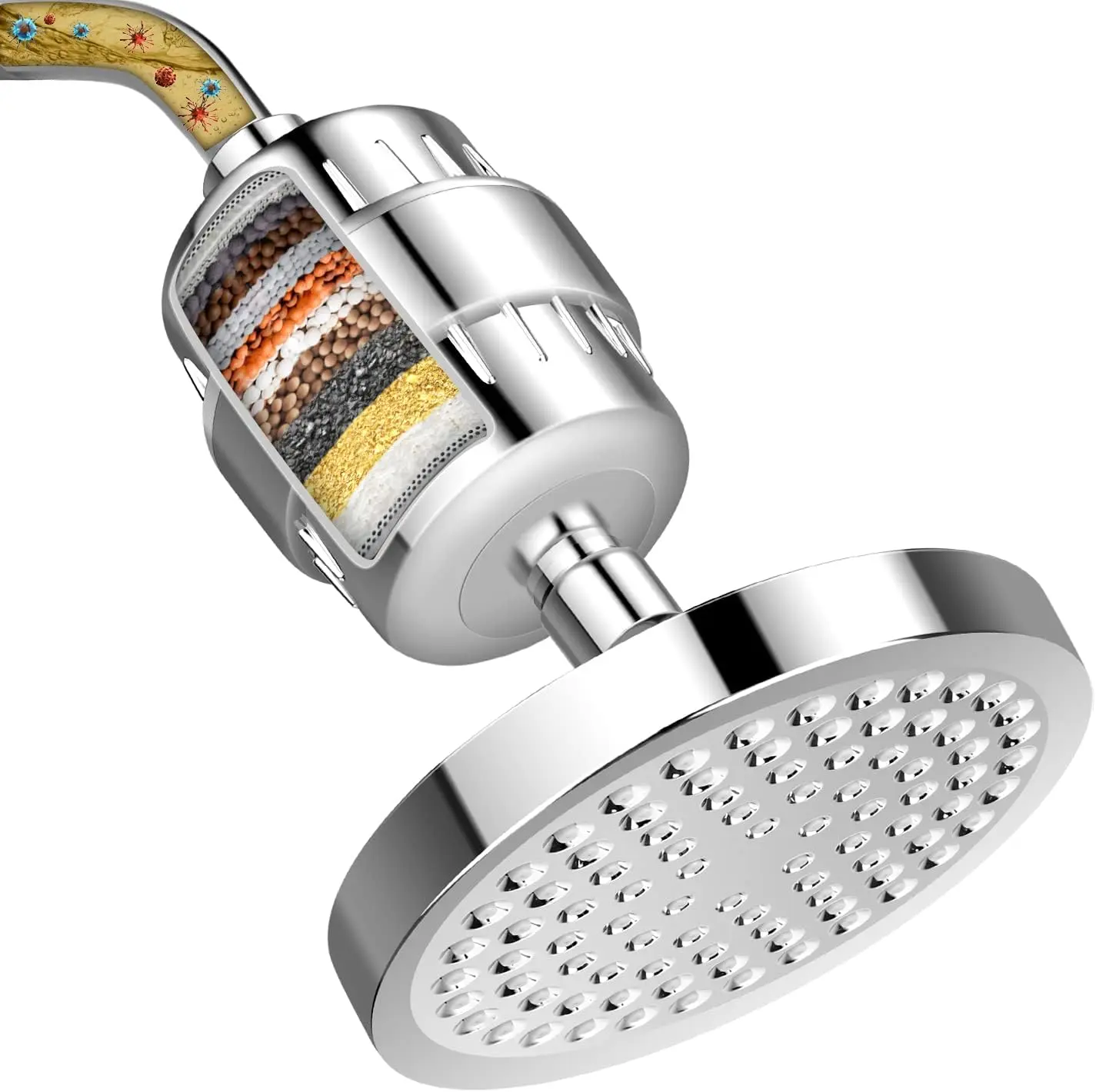 15-Stage Filter Shower Head with High-Pressure Output for Hard Water - Reduces Chlorine & Impurities, Improves Skin & Hair, Easy Installation, Replaceable Cartridge, Universal Fit, Spa-Like Shower Experience