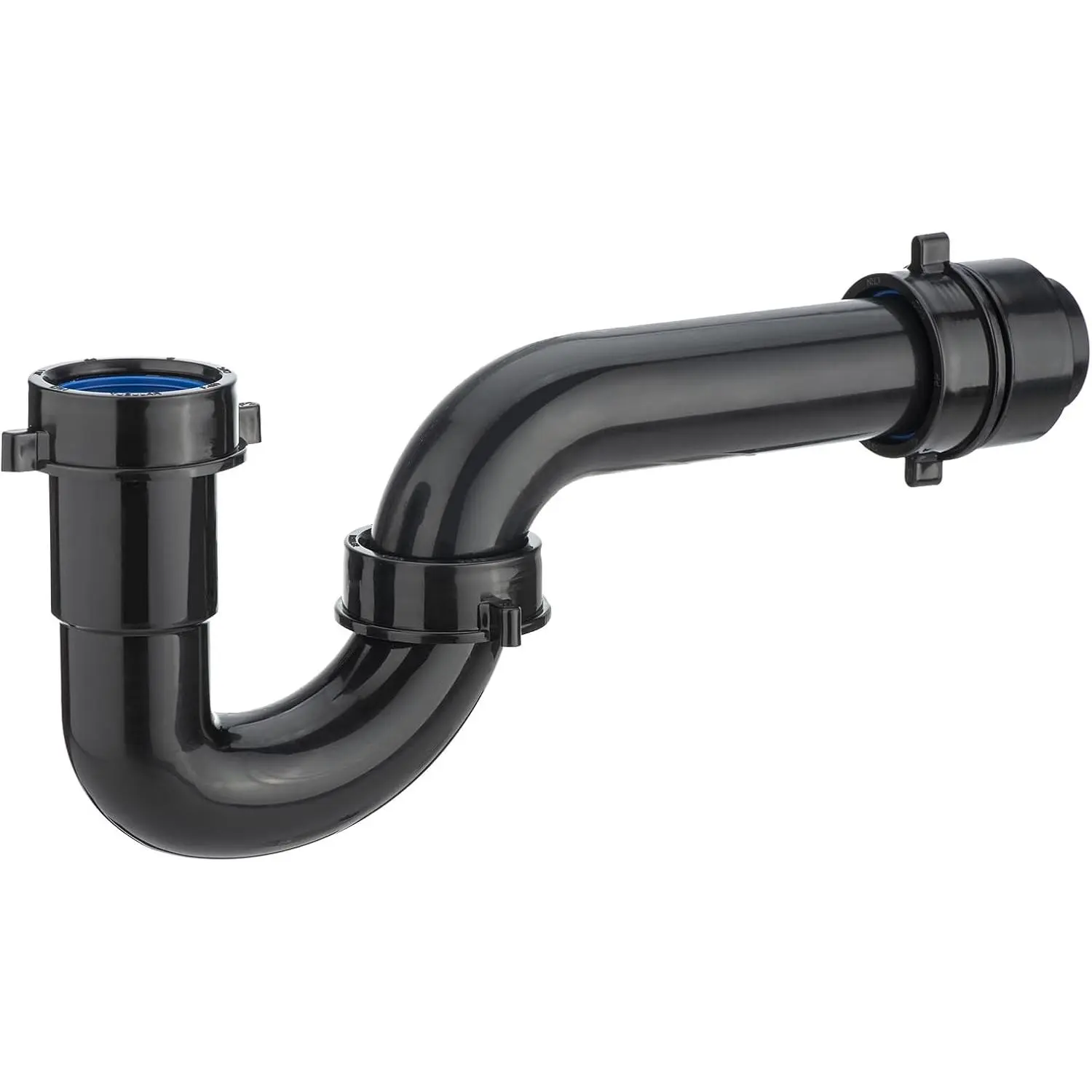 (1 Pack) Yariwiz Black P Trap 1 1/2 Inch for Bathroom Kitchen Sink Drain Pipe Tubular Kit with Black Threaded Adapter and Blue TPE Washer KSD-001B