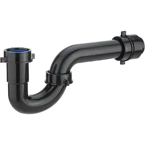 (1 Pack) Yariwiz Black P Trap 1 1/2 Inch for Bathroom Kitchen Sink Drain Pipe Tubular Kit with Black Threaded Adapter and Blue TPE Washer KSD-001B
