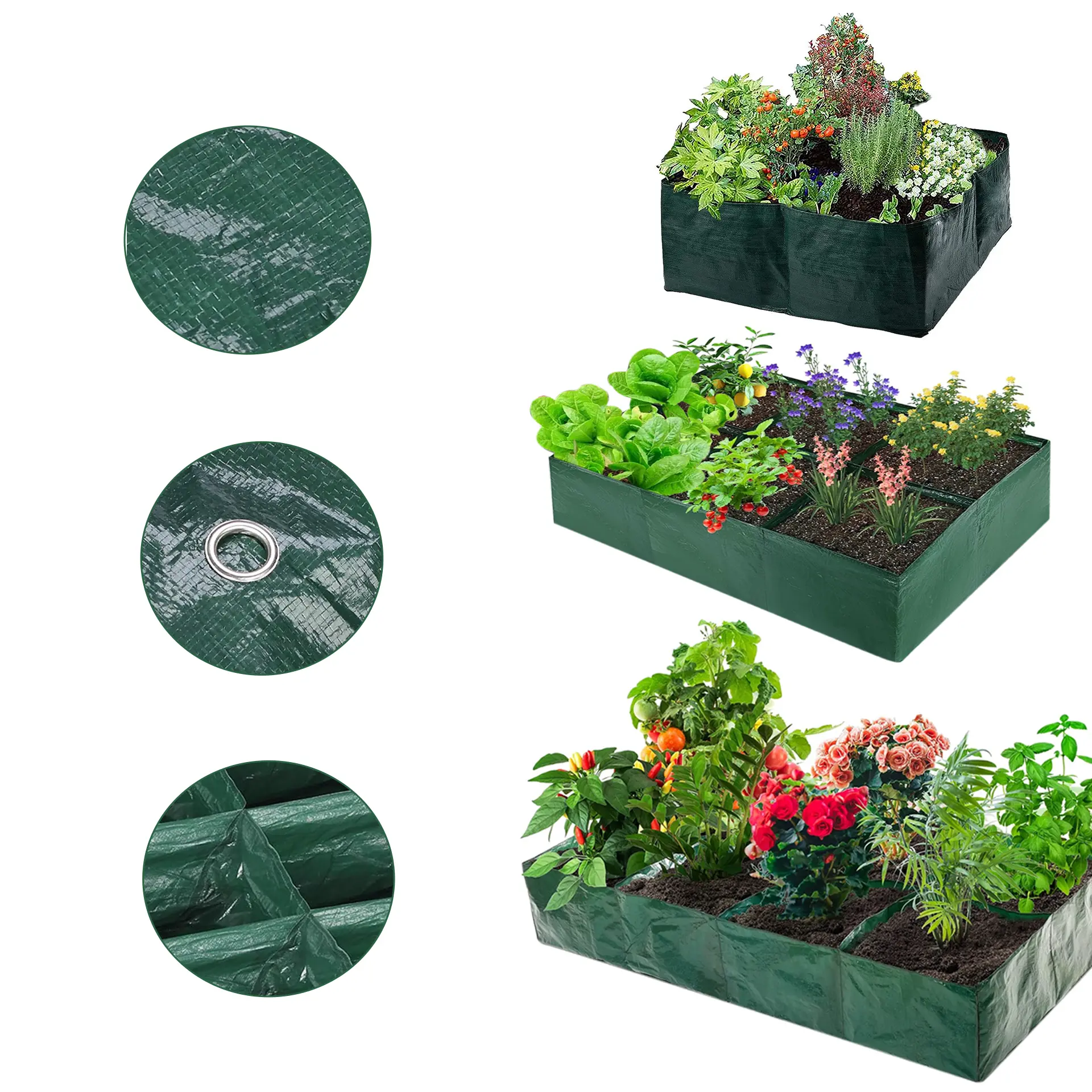 Foldable Grid-Divided Raised Bed with Compartments - 4/6/8 Grid Grow Bags, Corrosion-Resistant Rectangular Planter Box with Drainage Holes, Waterproof, Easy Access, Healthy Soil Support, Ideal for Herbs in Home Gardening (Flower Pots & Planters) homeessen