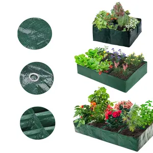 Foldable Outdoor Rectangle Grid-Divided Raised Bed — 4/6/8 Grids Square Vegetable Grow Bags, Durable Rectangular Planter Box with Drainage Holes, Ideal for Herbs and Flowers in Home Container Gardening fathersdaygiftideas