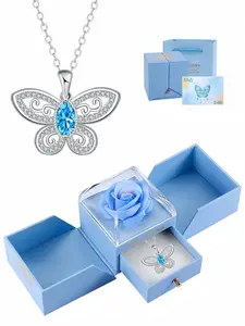 Star Blue Butterfly Rhyme · Tender Wish Original light luxury & premium sapphire butterfly necklace.Paired with a surprise double-door preserved rose jewelry gift box.Ideal gift for birthdays, Mother’s Day and Valentine’s Day.