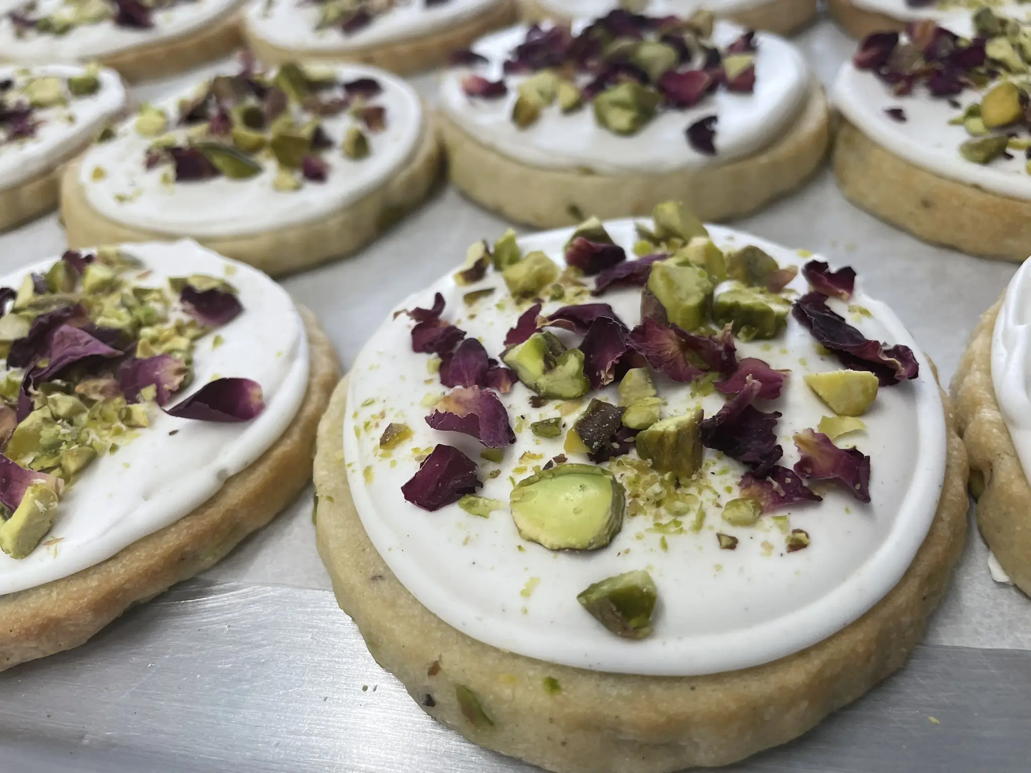 Rose Cardamom with Pistachios Shortbread Cookies, 1/2 dozen