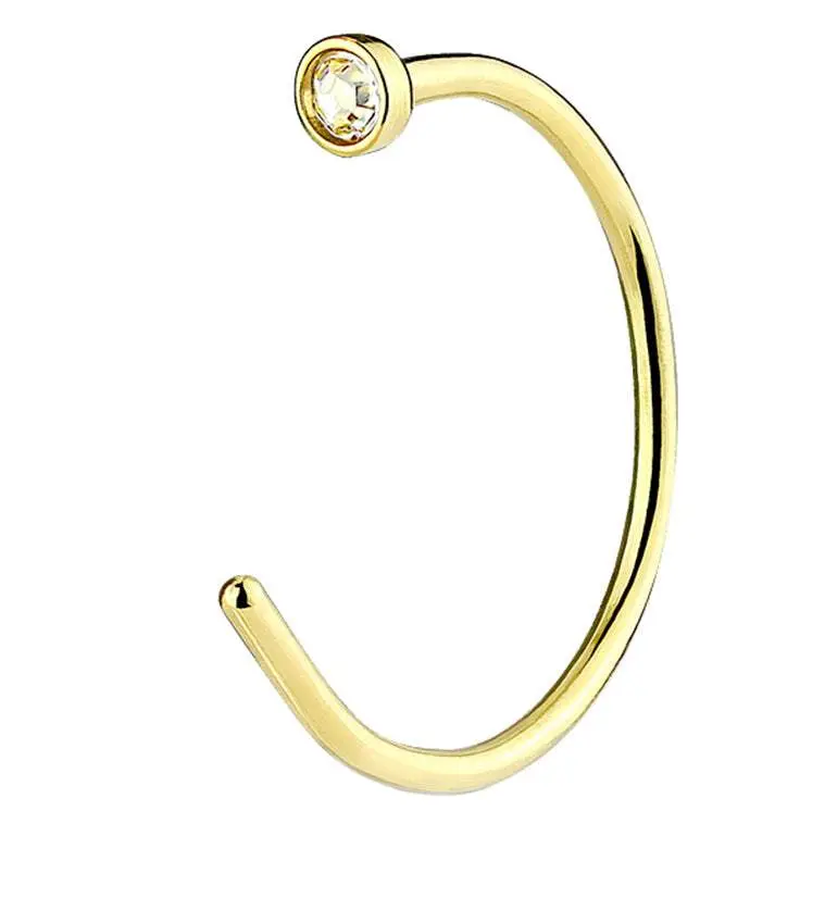 20G Clear Gem Gold PVD Stainless Steel Nose Hoop Ring