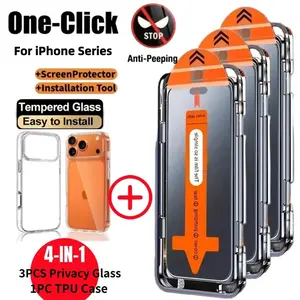 4in1 3pcs Full Cover Privacy Screen Protector+1pcs Phone Case, Accessories For iPhone 17/17 Pro/17 Pro Max/16/15/14/Plus/13/12/Mini/11/X/XS/XR/7/8/SE, Upgrade Edge Protection, One-Click Film Applicator, Anti-Scratch, Anti-Spy, Dust-Free Installation