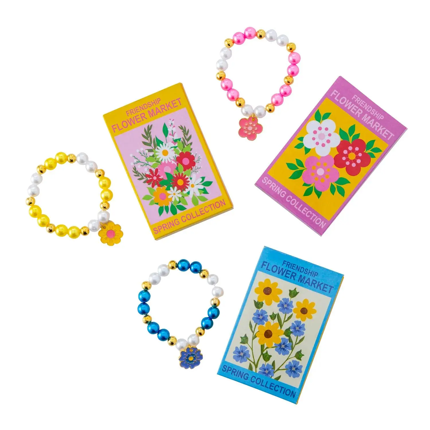 Fun Express Flower Bead Bracelet with Giveaway Box Craft Kit - 3 1/4", Makes 12