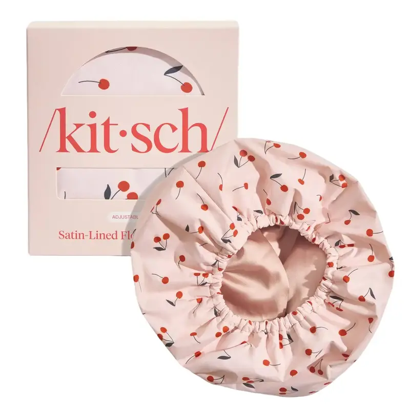 Kitsch Satin-Lined Cherry Print Satin Shower Cap