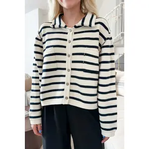Cleo Striped Button Down Knit Cardigan