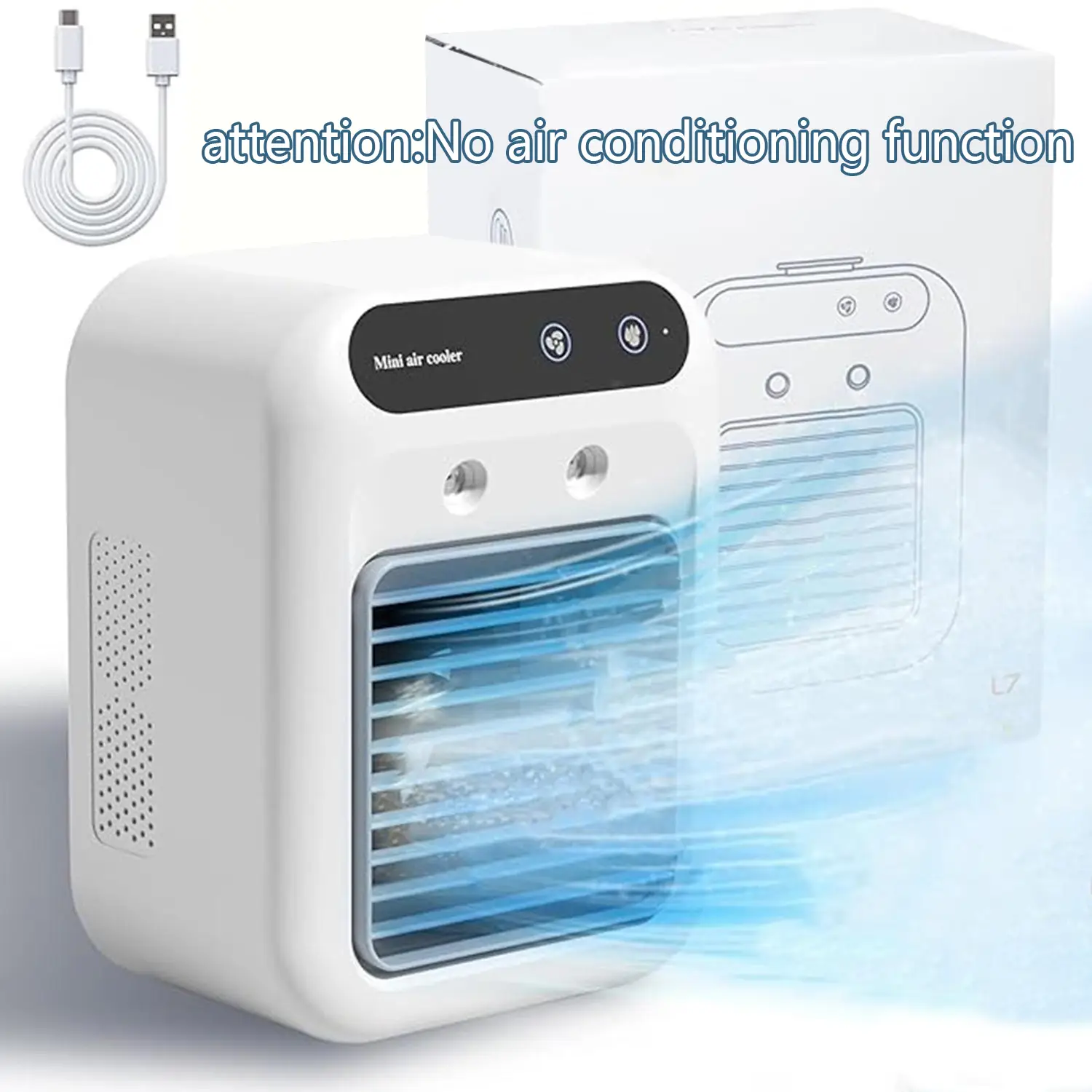 Portable Fan for Bedroom 1 Count 25W Rechargeable Air Conditioner Fan with 2 Cool Air Sprays 2 Speed Adjustable&nbsp;Electric&nbsp;Indoor&nbsp;Cooling Fan