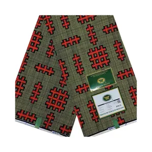 African Fabric Super Wax 100% Cotton with Blue & Green Design, Includes Tag with Branding Details Kona Solid