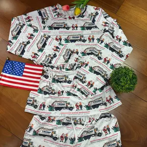 Christmas Trump Raglan Pajamas Set - All-over Print, 4-way Stretch Fabric - Comfort