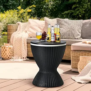 Black-Cooler Table, 8 Gallon Cooler Bar Table, Adjustable Height Multi-Functional Outdoor Cool Bar for Drinks Beer & Wine, with Drain Plug, Patio Furniture for Backyard, Pool, BBQ & Party