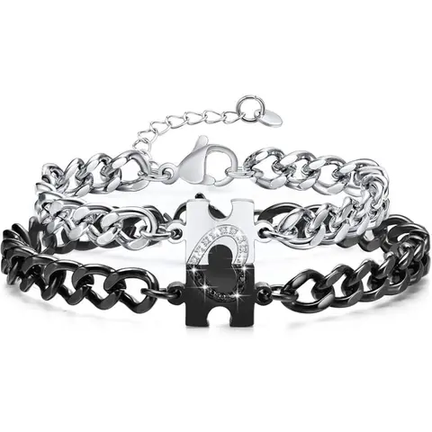 1 Pair Matching Bracelets for Couples : Long Distance Relationship Gifts Puzzle Heart Stainless Steel Bracelets for Women Men His Hers Bracelets Set for Bf gf Husband Wife Friends Anniversary Promise Gift