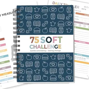 75 Soft Challenge Journal - A5 Spiral 75-Day Habit Tracker Planner, 108-Page Full-Color Daily Logs, Weekly Reviews, Meal Water Workout Reading Tracker