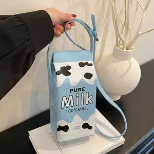 Cute Strawberry Milk Box Bag, Creative Carton-Shaped Mini Shoulder Crossbody Bag for Women with Fresh Fruit Print