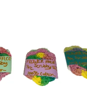 Flower Face Scrubby Set - 3pc Dish Scrubby - 100% Cotton - As shown in the Image Sponges