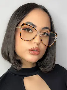 Women's Exaggerated Large Frame Glasses, Flat Lens Butterfly Shape, Ultra-Slim Temple Tips, Trendy Fashion Eyewear