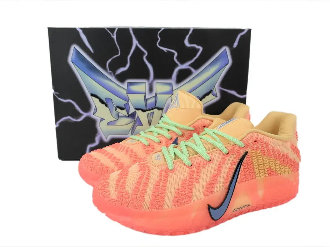Orange Peach Knit Basketball Shoes, Breathable Non‑Slip Cushion Sneakers, Men Outdoor Training Sports Footwear for Court Game
