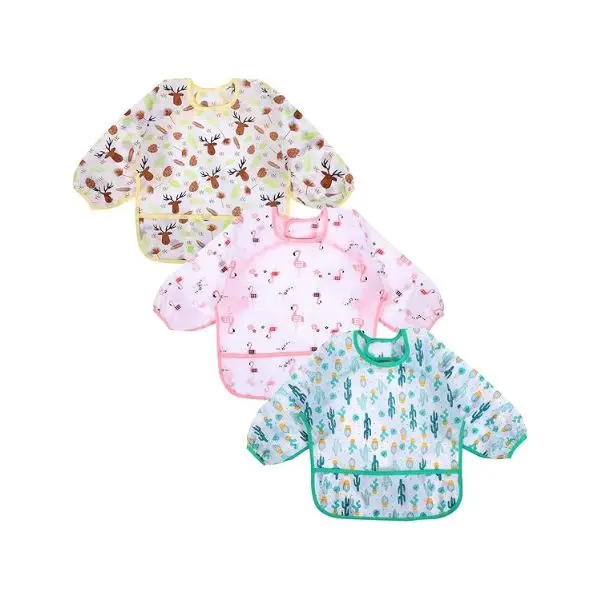 Summer Spring Gift 3-Pack Baby Long Sleeve Bibs – Waterproof Sleeved Smock Bibs for Babies & Toddlers, 6–36 Months