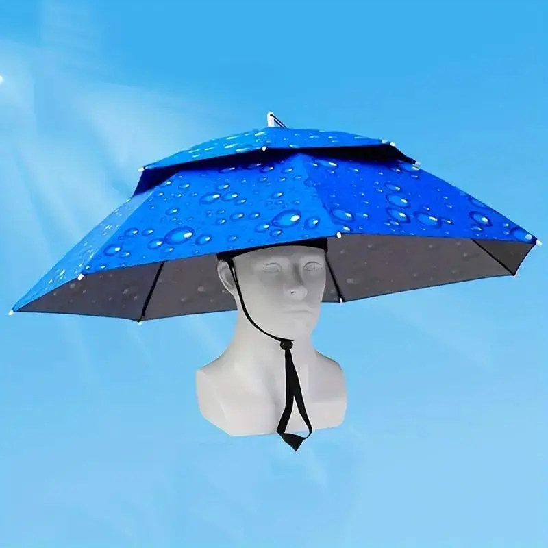 Double Layer Hat Umbrella - Breathable, Comfortable, Lightweight, Durable, UV Protection Accessory for Outdoor Fishing, Hiking Sports Activities, Polyester, Breathable Design
