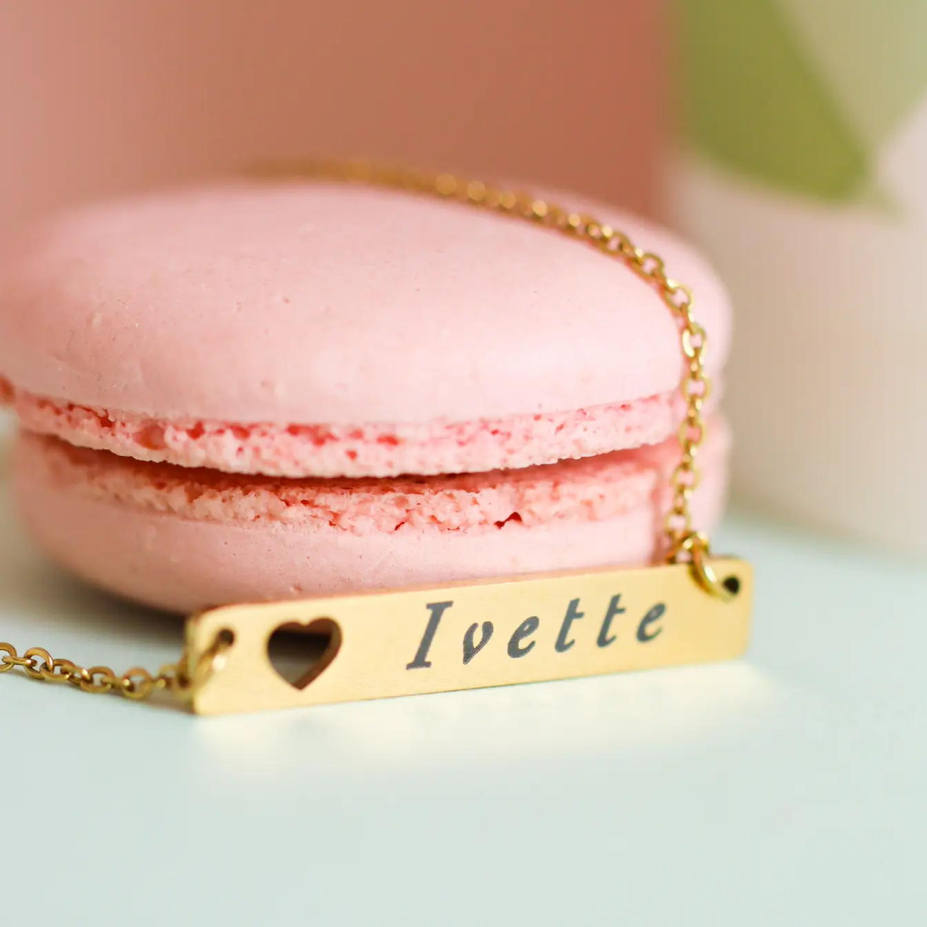 Custom Name Bar Necklace – Personalized Laser Engraved Gold Stainless Steel Necklace 45cm
