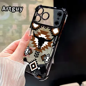 Aztec Inspired Pattern Pattern Four Corner Anti-Fall Phone Case Transparent Electroplated Protective Cover for iPhone 17 Pro Max 16 Air 15 Plus 14 13 12 11 E