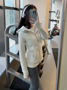 Women's Fall Winter New Gold Zipper Fleece Lined Long Sleeve Hoodie, Slim Fit Casual Gym Workout Wear, Trendy Fashionable Soft Sweatshirt for Women