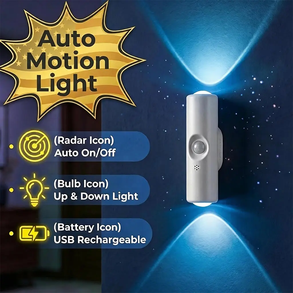 7-Color Cat Eye Motion Sensor LED Wall Lamp - USB Rechargeable Magnetic Energy Saving Device, ABS Plastic Auto Shut-Off Night Light, Easy Install for Stairs, Multi-Use Space Decor