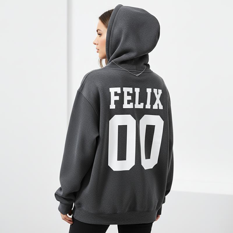 Women's Felix 00 SKZ Hoodie Graphic Hoodie - Cotton Blend Black Long Sleeve Pullover Regular Fit | Soft & Breathable Fabric, Durable Print, Everyday Comfort, Machine Washable, casual sportswear daily wear