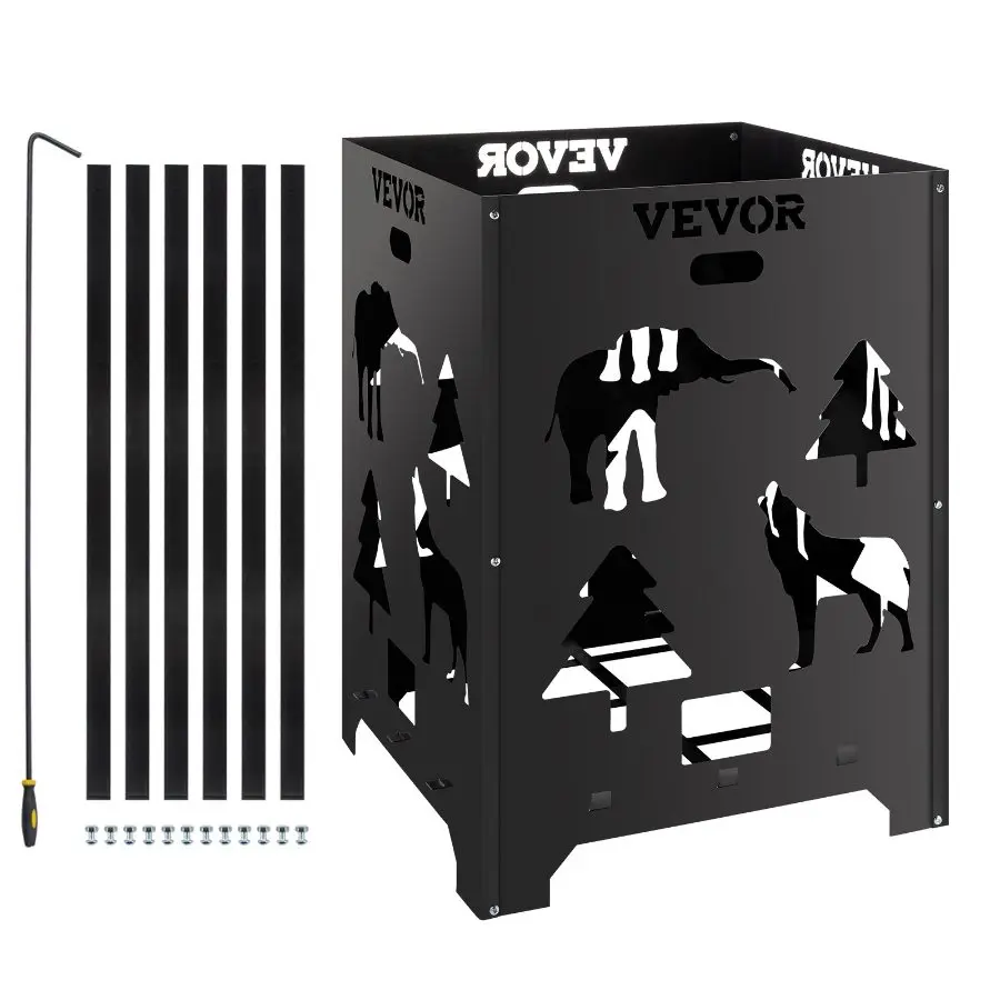 【DealsForYouDays】VEVOR Burn Barrel, 21x21x27 inch Burn Cage, Carbon Steel Cage Incinerator, Incinerator Barrel with Lid and Handle for Outdoors