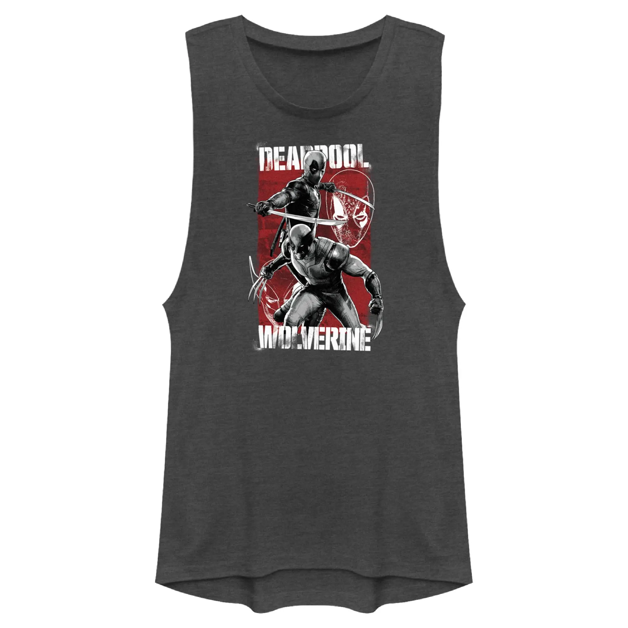 Junior's Marvel: Deadpool & Wolverine Grayscale Poses Festival Muscle Tee