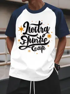 Men's Regular Fit Letter Print Contrast Trim Tee, Casual Short Sleeve T-shirt for Summer, Men's Top for Daily Wear, Tropical