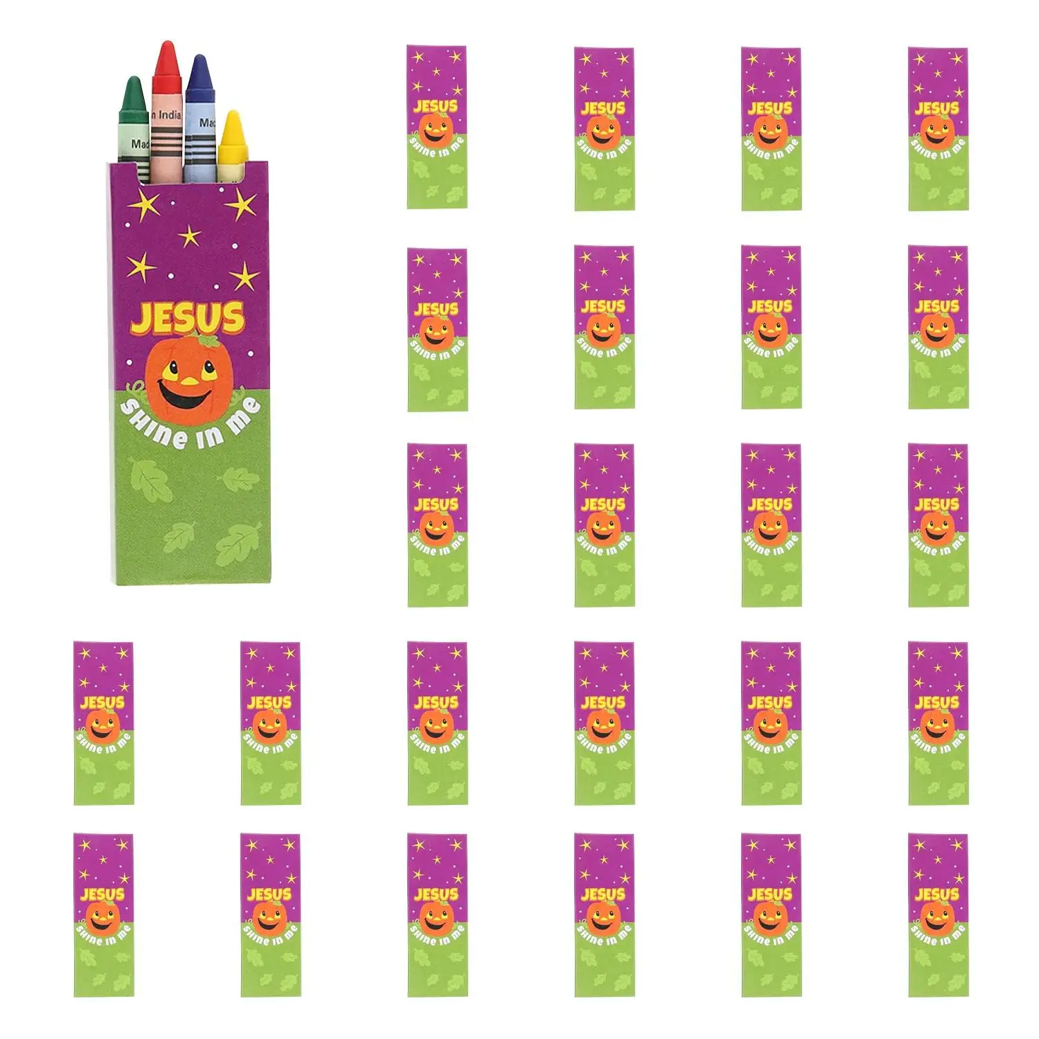 4-Color Christian Pumpkin Crayons - 24 Boxes