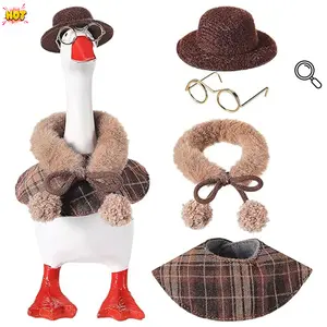 7 Inch Goose Outfits Fluffy Mini Desk Goose Outfits Winter Detective Outfit Set Detective Hat Plaid Cape Collar Glasses Small Table Duck Accessories for Magnetic Statue Desk Decor Holiday Surprise Gift
