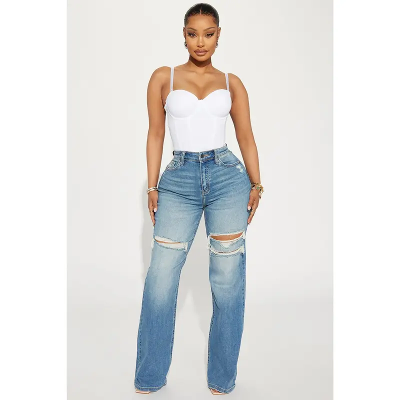 Remi Ripped Stretch Baggy Jeans - Medium Wash