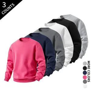 Basic crew neck solid color long sleeve sweatshirt 3-piece set, unisex, casual versatile for everyday commuting, loose pullover base layer top