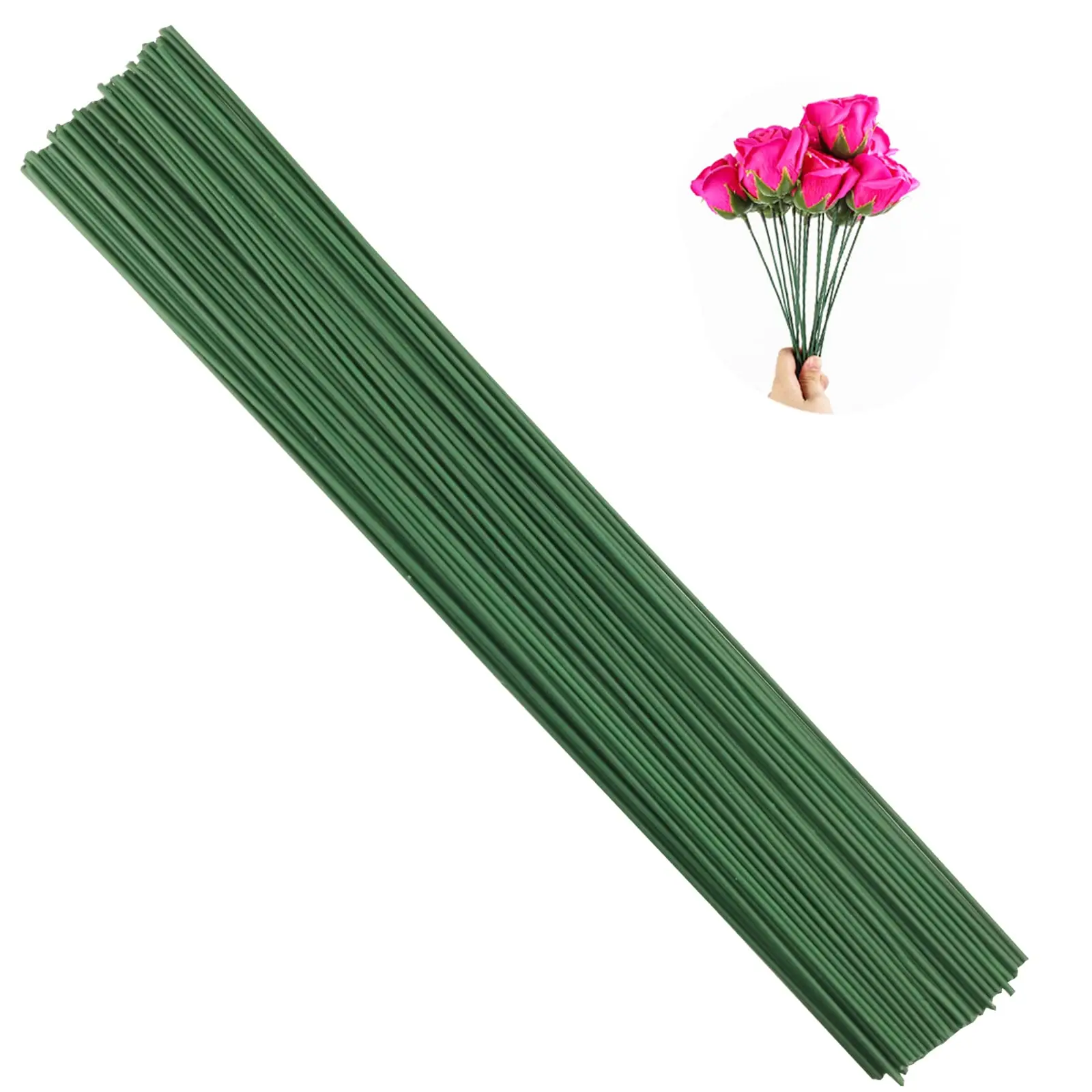 100pcs Diameter 2mm Dark Green Paper Wrapped Floral stem Wire 16 Inch Floral Stem Wire - DIY Bouquet Stem Wrapping and Crafts Diy Artificial Rose Diy Flower Decor Diy Floral Decoration