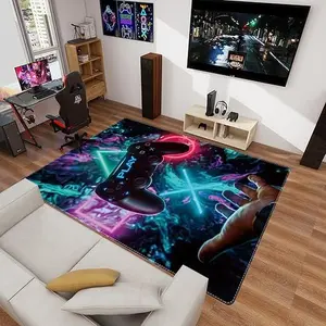 Gaming Area Rug, 59x39in Large Non Slip Gamer Rug for Boys & Teens, 3D Controller Game Room Rug, Black Gaming Carpet for Kids Playroom, Bedroom, Living Room Floor Mat